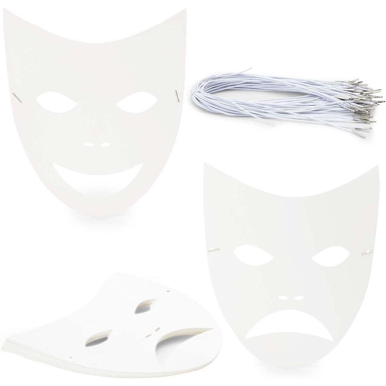 Bright Creations 8.7" x 10" Blank DIY Paper Masquerade Mask with Elastic Band for Costume Party (48 Pack, White)